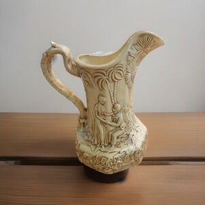 Embossed Water Pitcher Tropical Lover's Palm Trees‎ Glazed